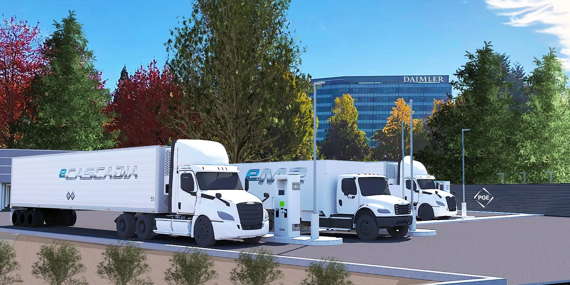 Portland and Daimler team up for 5MW electric semi public charging ‘Island’